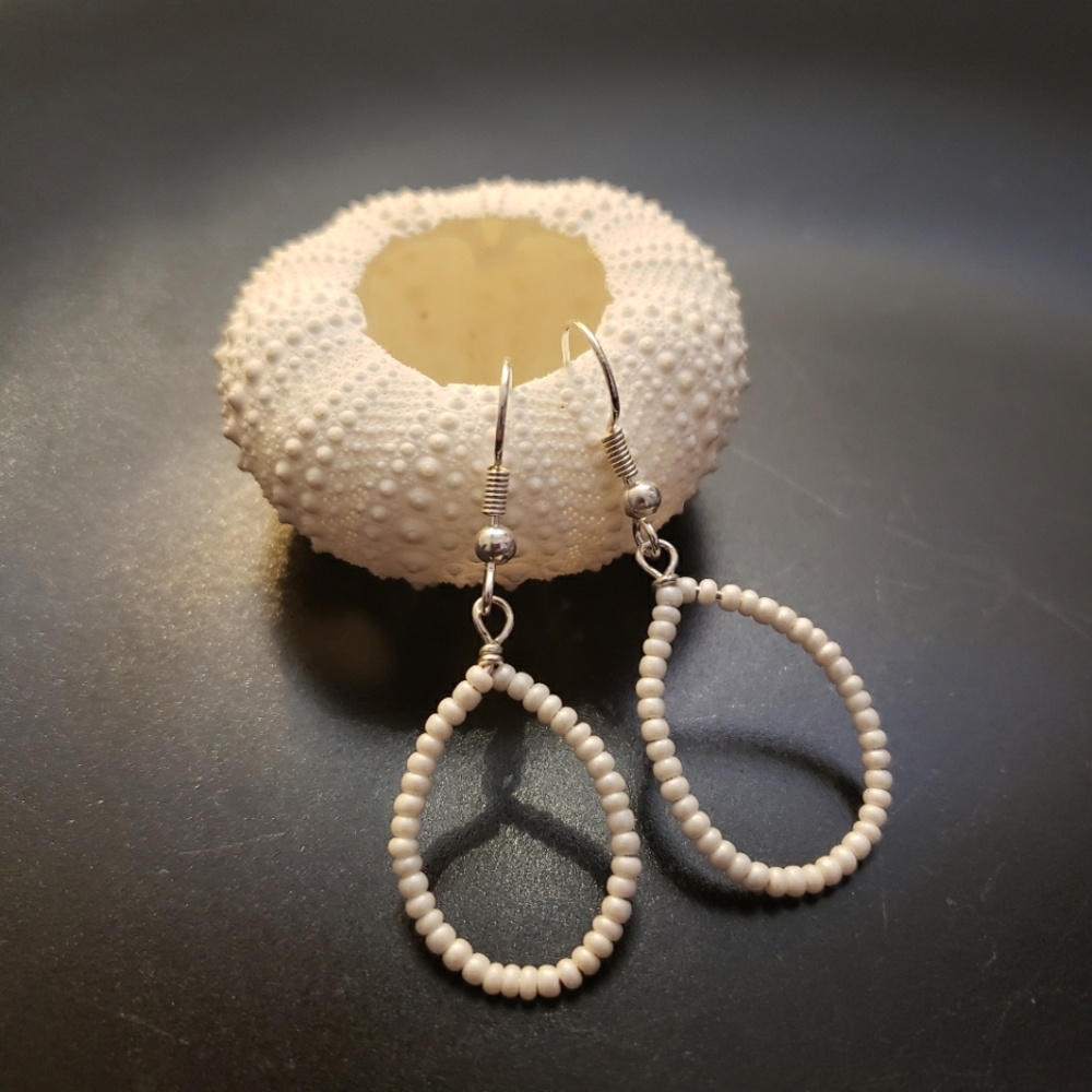 HANDMADE White Bead Teardrop Earrings